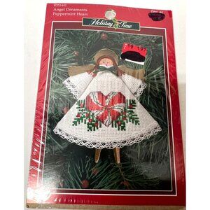 Holiday Time Angel Ornament Kit With Peppermint Heart Cross-Stitch Design